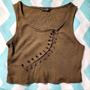 SHEIN 2 Ribbed White Top and army green cropped top sz medium, new